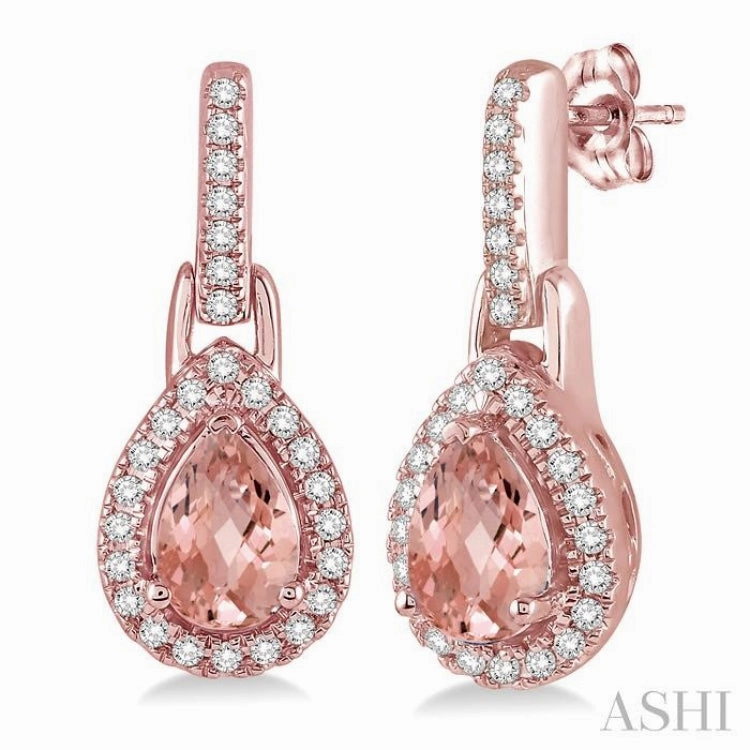 6x4 MM Pear Shape Morganite and 1/5 ctw Round Cut Diamond Earrings in 10K Rose Gold Evening Accent Elegant Touch Pieces