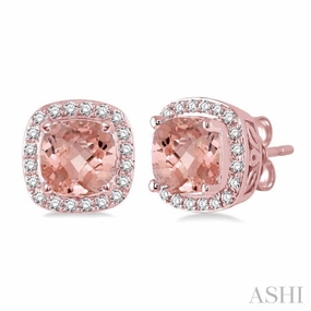 6x6 MM Cushion Shape Morganite and 1/4 Ctw Round Cut Diamond Earrings in 14K Rose Gold Refined Craftwork Glamorous look