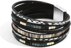 72ore Leather Bracelets for Women Wrap Bracelets Layered Leather Cuff Bracelet Handmade Braided Leather Bracelet Boho Jewelry for Women Trendy Stuff