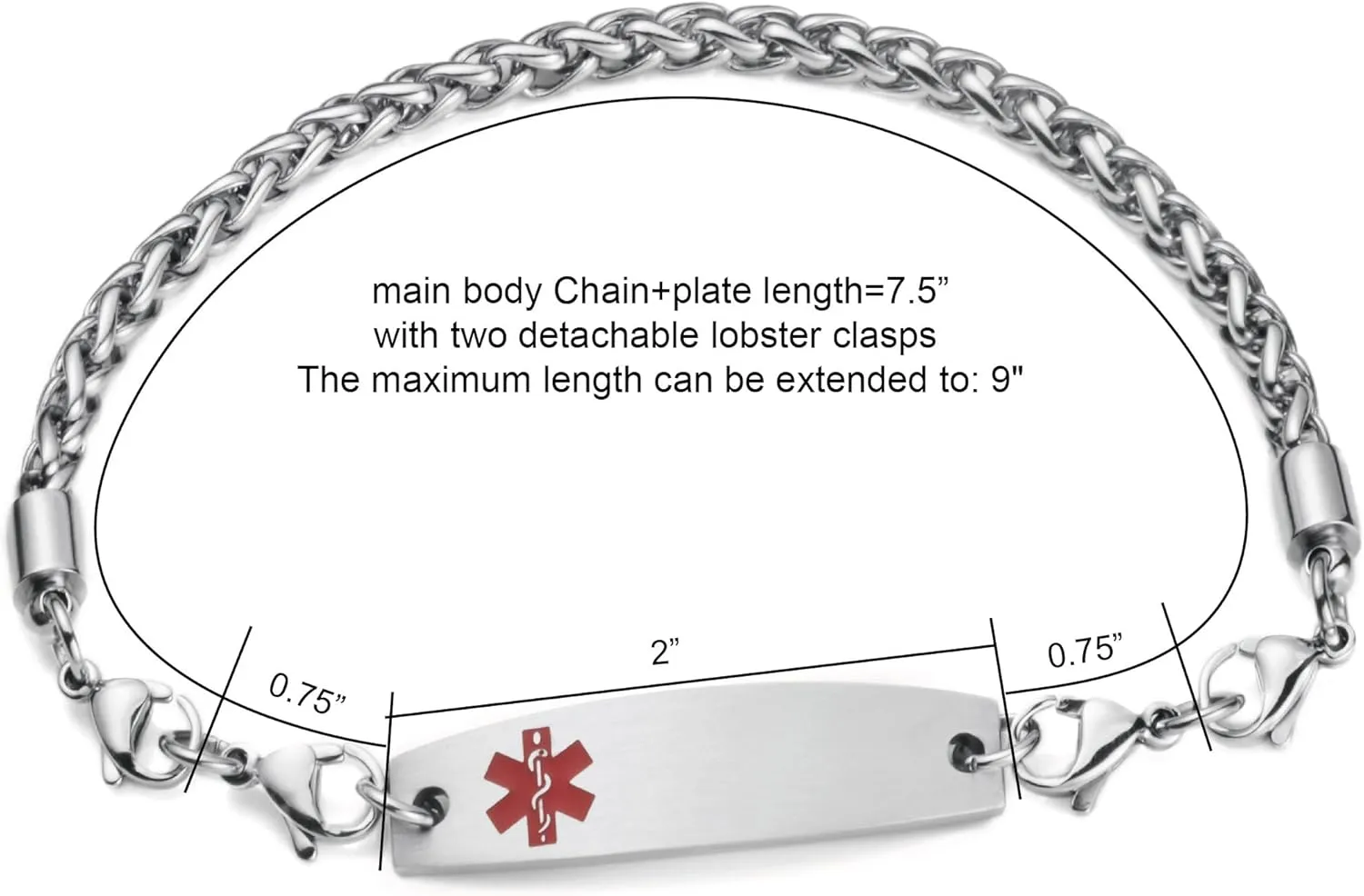 7.5"-9" Adjustable Medical alert bracelets for Women/Men Stainless steel Interchangeable Medical bracelets