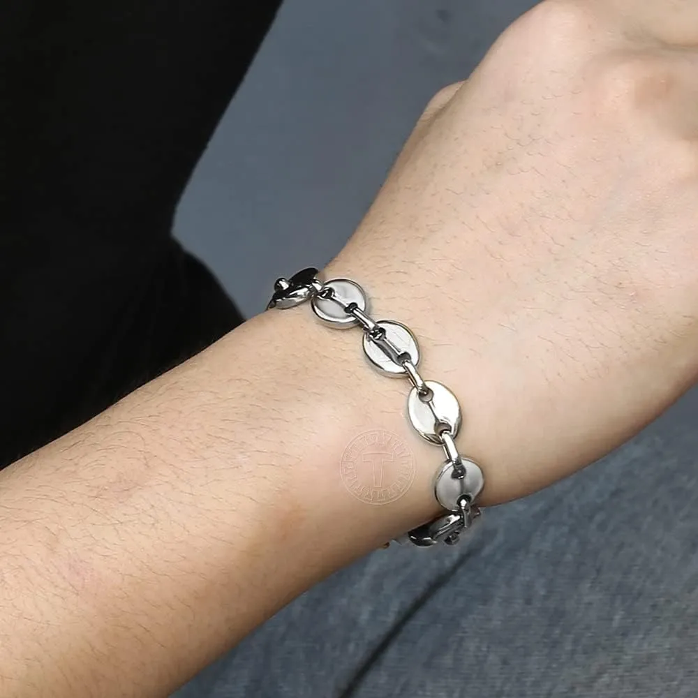 7/9/11mm Coffee Beans Link Chain Bracelet for Men Women Stainless Steel Gold Silver Color Fashion Jewelry Gift (11mm Gold-7inch 18cm)