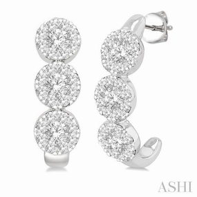 Minimalist Accent 7/8 Ctw Lovebright Round Cut Diamond Half Hoop Earring in 14K White Gold