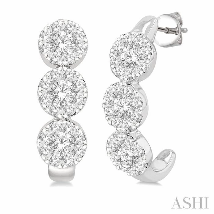 Minimalist Accent 7/8 Ctw Lovebright Round Cut Diamond Half Hoop Earring in 14K White Gold
