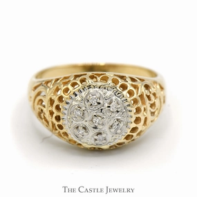 7 Diamond Kentucky Cluster Ring with Filigree Sides in 14k Yellow Gold Stylish Complement