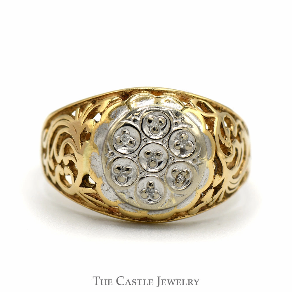 7 Diamond Kentucky Cluster Ring with Open Filigree Sides in 10k Yellow Gold Simple Vibe