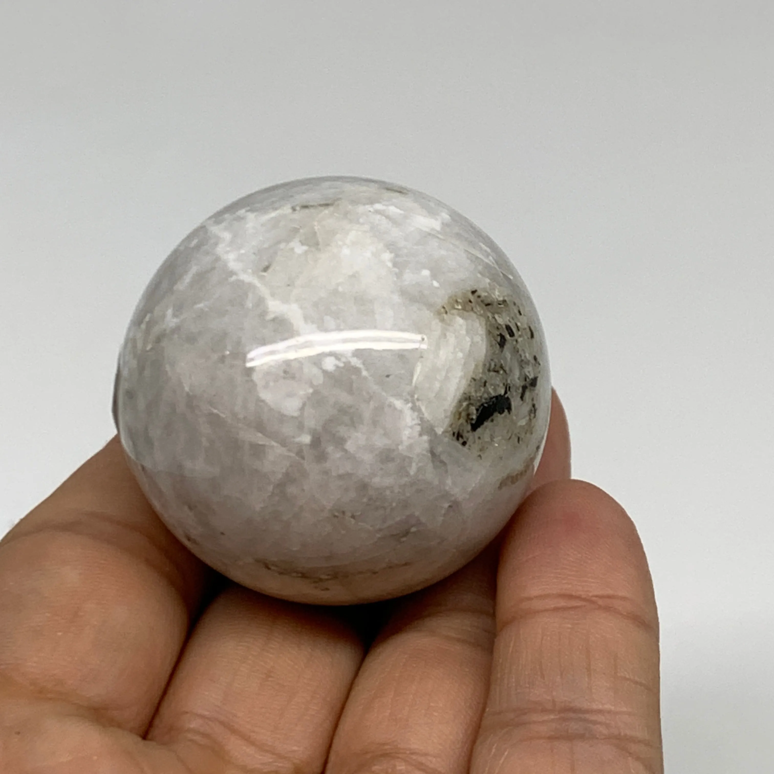 88.7g, 1.6"(40mm), Natural Rainbow Moonstone Sphere Ball Gemstone, B34943
