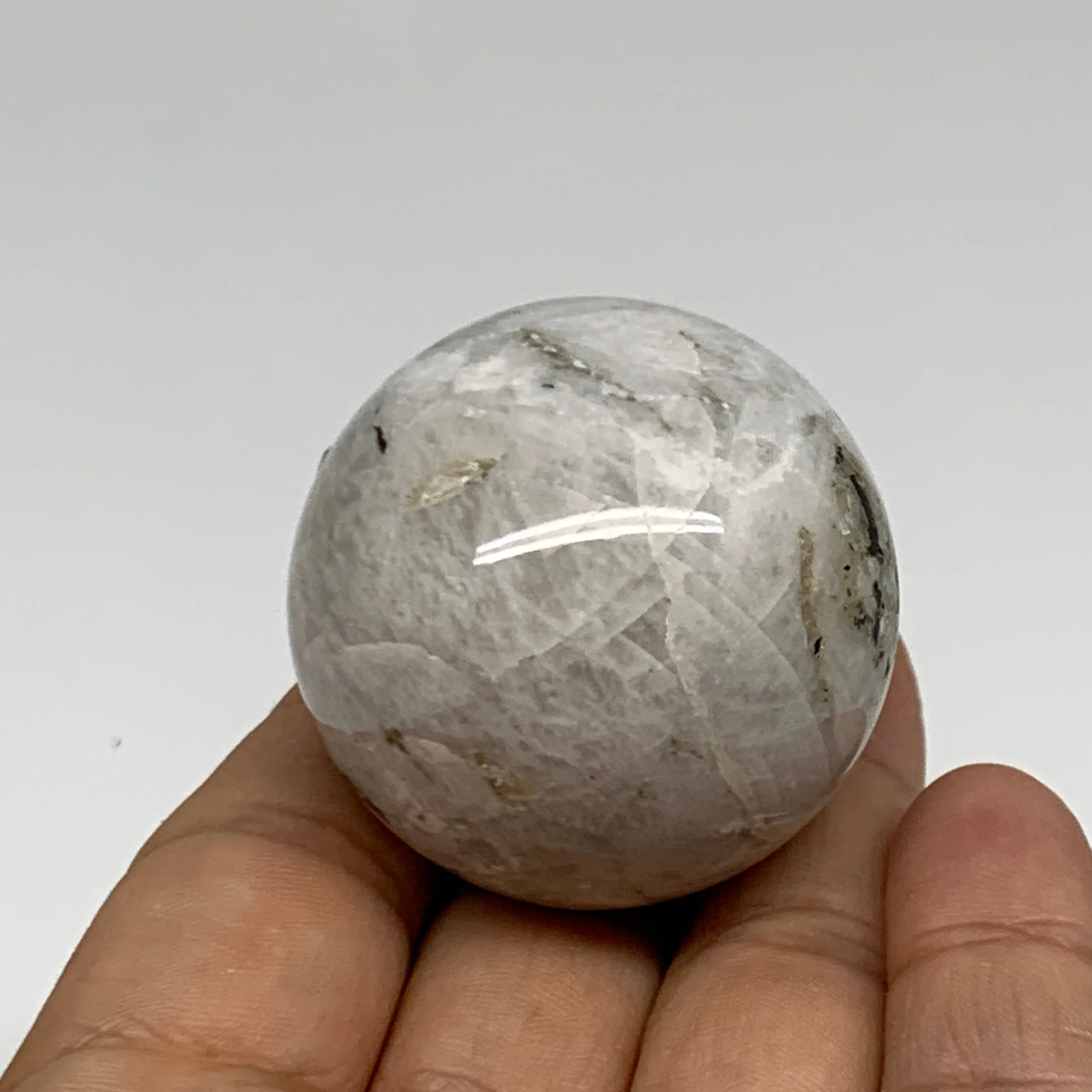 88.7g, 1.6"(40mm), Natural Rainbow Moonstone Sphere Ball Gemstone, B34943