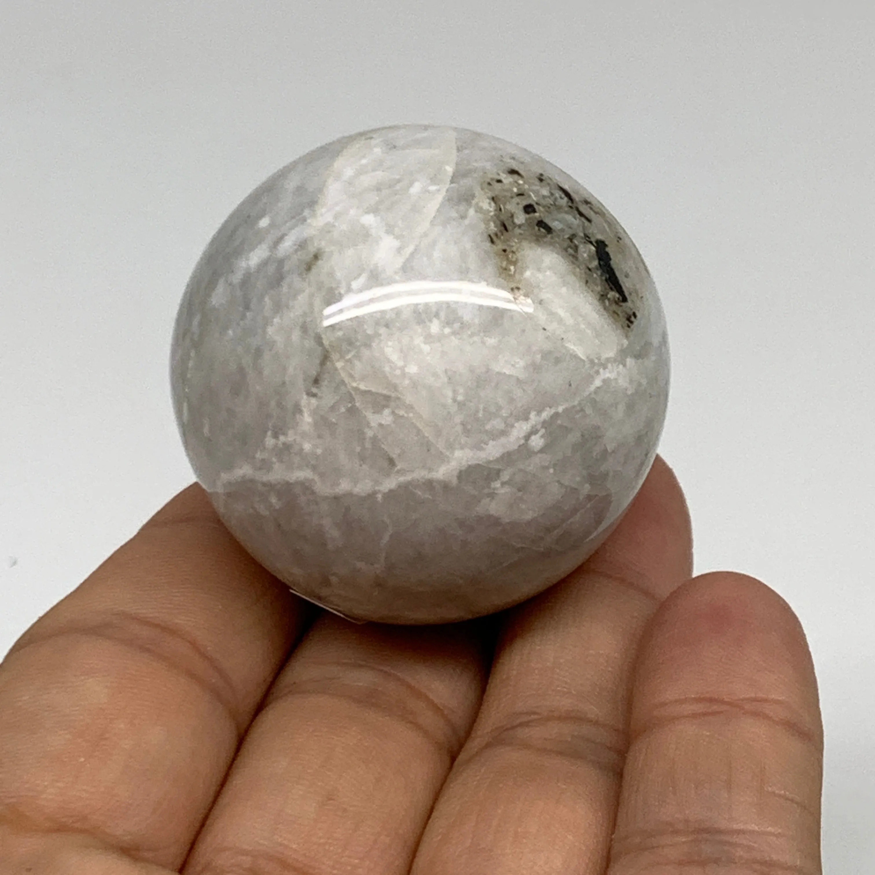 88.7g, 1.6"(40mm), Natural Rainbow Moonstone Sphere Ball Gemstone, B34943