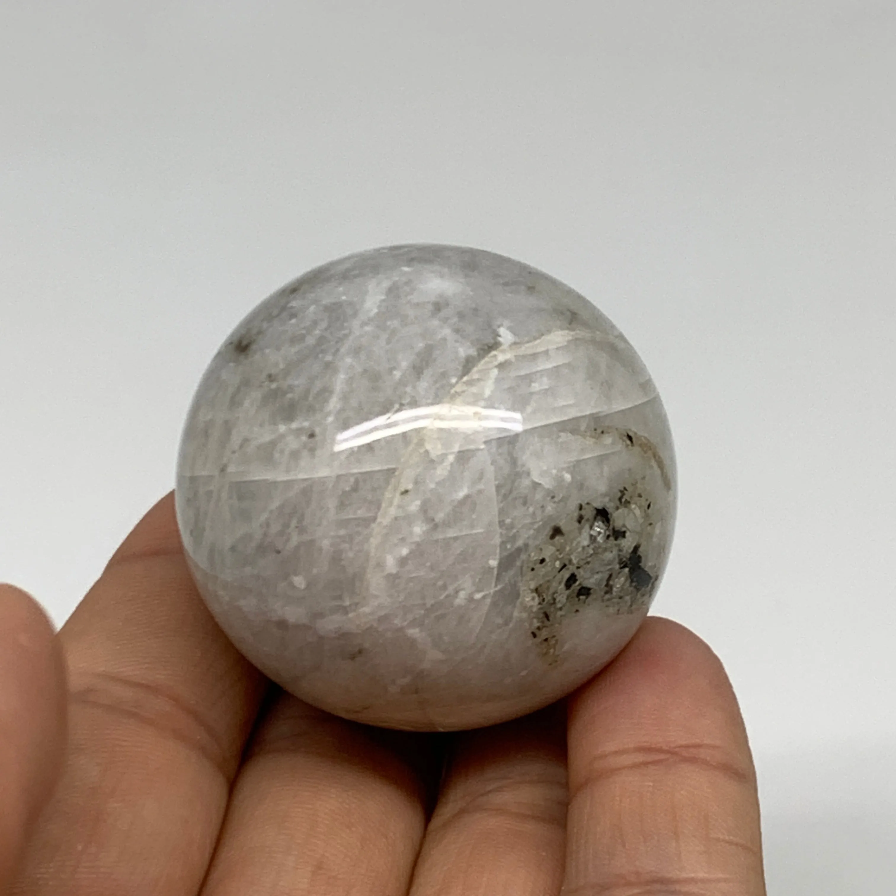 88.7g, 1.6"(40mm), Natural Rainbow Moonstone Sphere Ball Gemstone, B34943