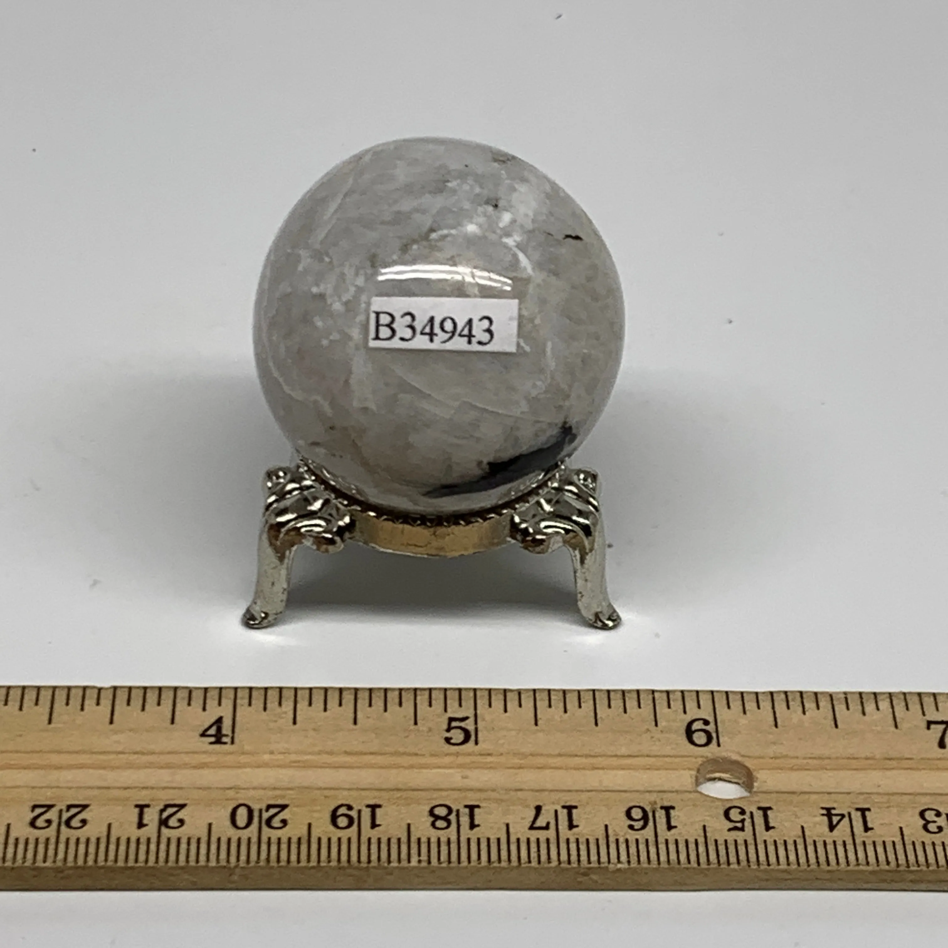 88.7g, 1.6"(40mm), Natural Rainbow Moonstone Sphere Ball Gemstone, B34943