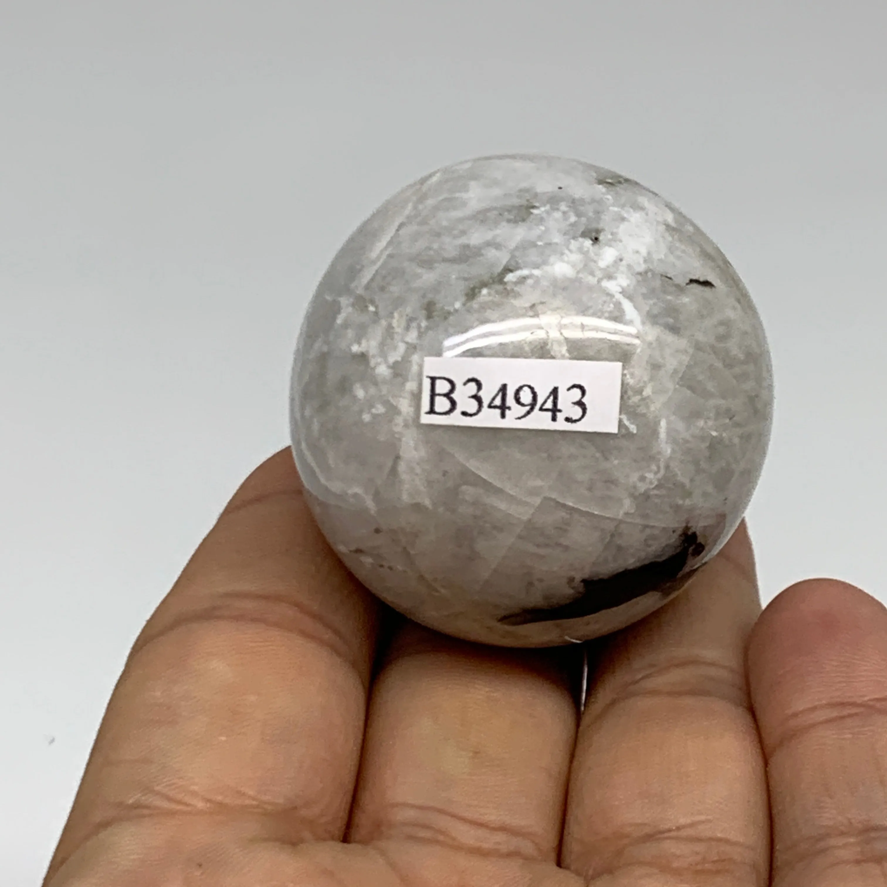 88.7g, 1.6"(40mm), Natural Rainbow Moonstone Sphere Ball Gemstone, B34943