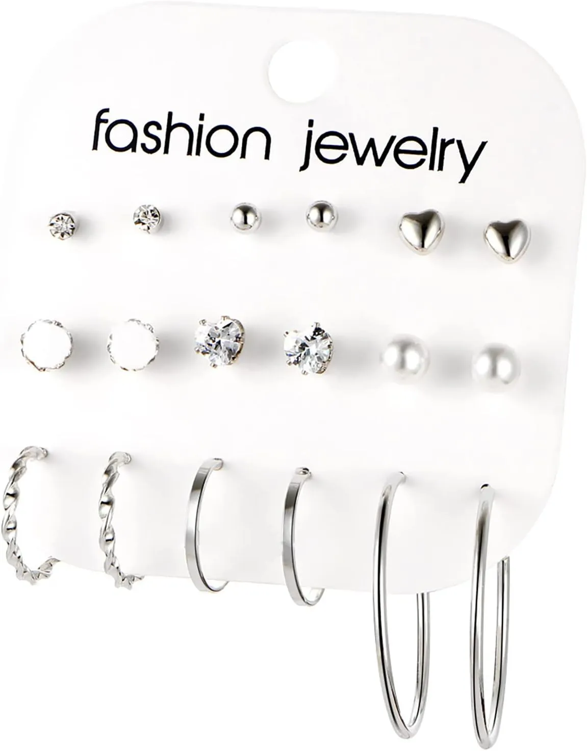 9 Pairs Hoop Earrings Stud Earrings for Women Multipack Pearl Twisted Earring Set Trendy Wedding Ball Earrings (Silver, One Size)