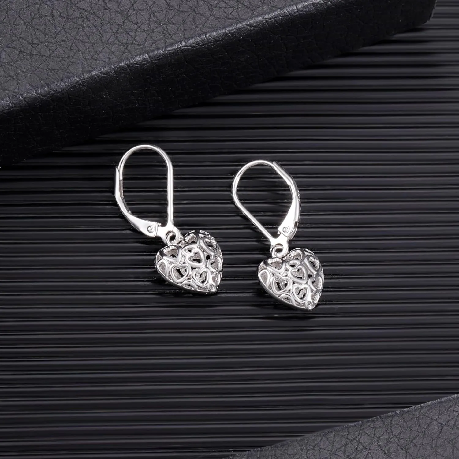 925 Sterling Silver 14K Gold French Style Leverback Earrings, Heart Dangle Drop Earrings for Women Hypoallergenic Jewelry