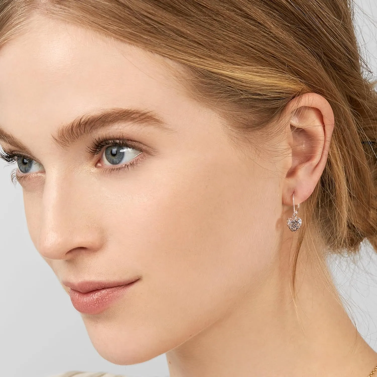 925 Sterling Silver 14K Gold French Style Leverback Earrings, Heart Dangle Drop Earrings for Women Hypoallergenic Jewelry