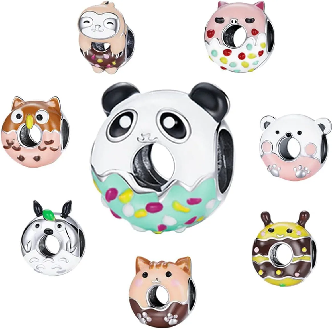 925 Sterling Silver Donut Charm Pig Charm Owl Charm Mouse Charm Bear Charm Bee Charm Panda Charm Cat Charm for Pandora Charm Bracelet