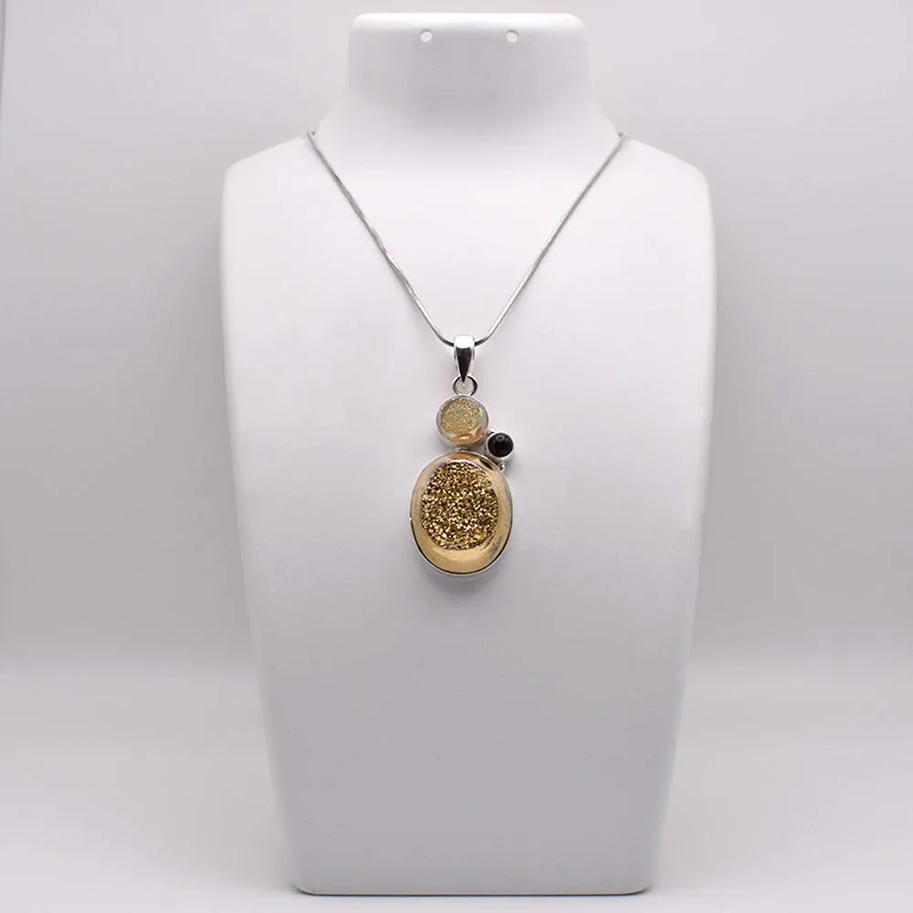 925 Sterling Silver Druzy Pendant With Black Onyx