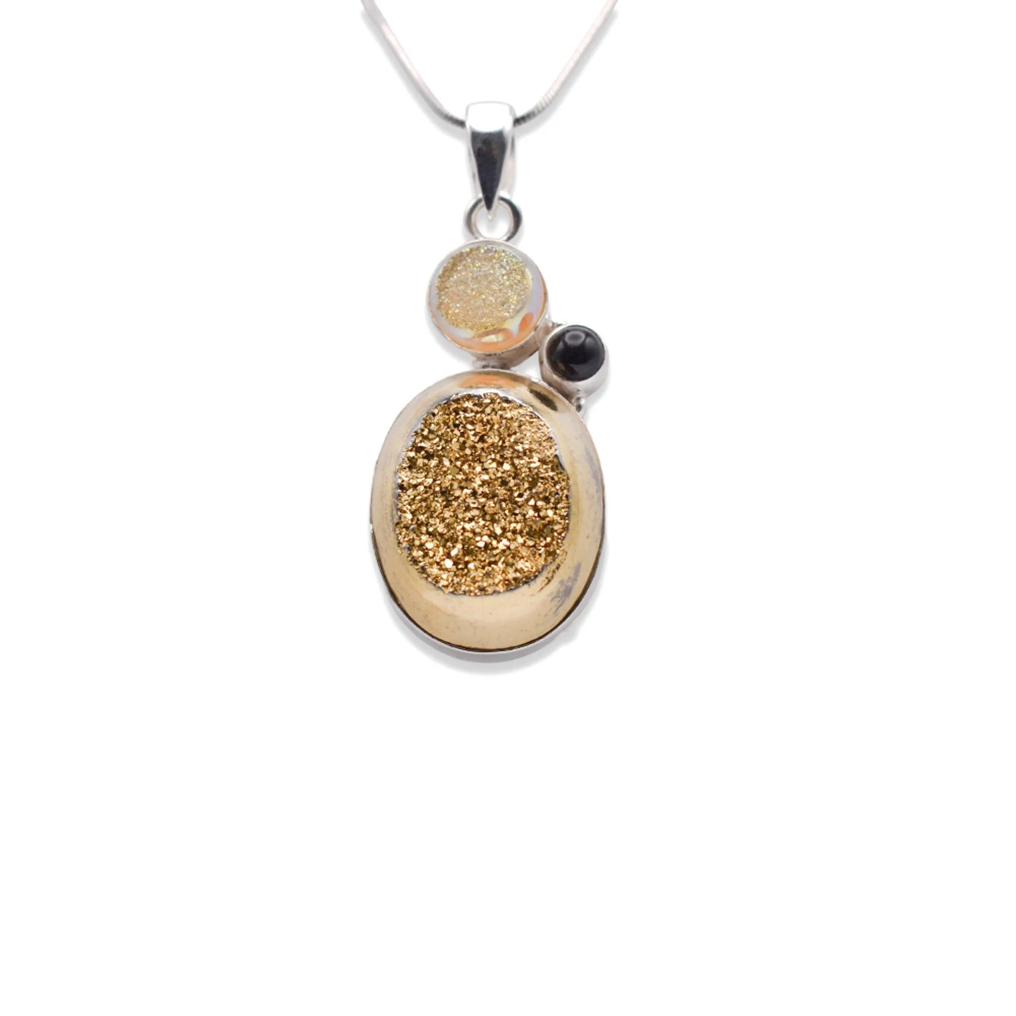 925 Sterling Silver Druzy Pendant With Black Onyx