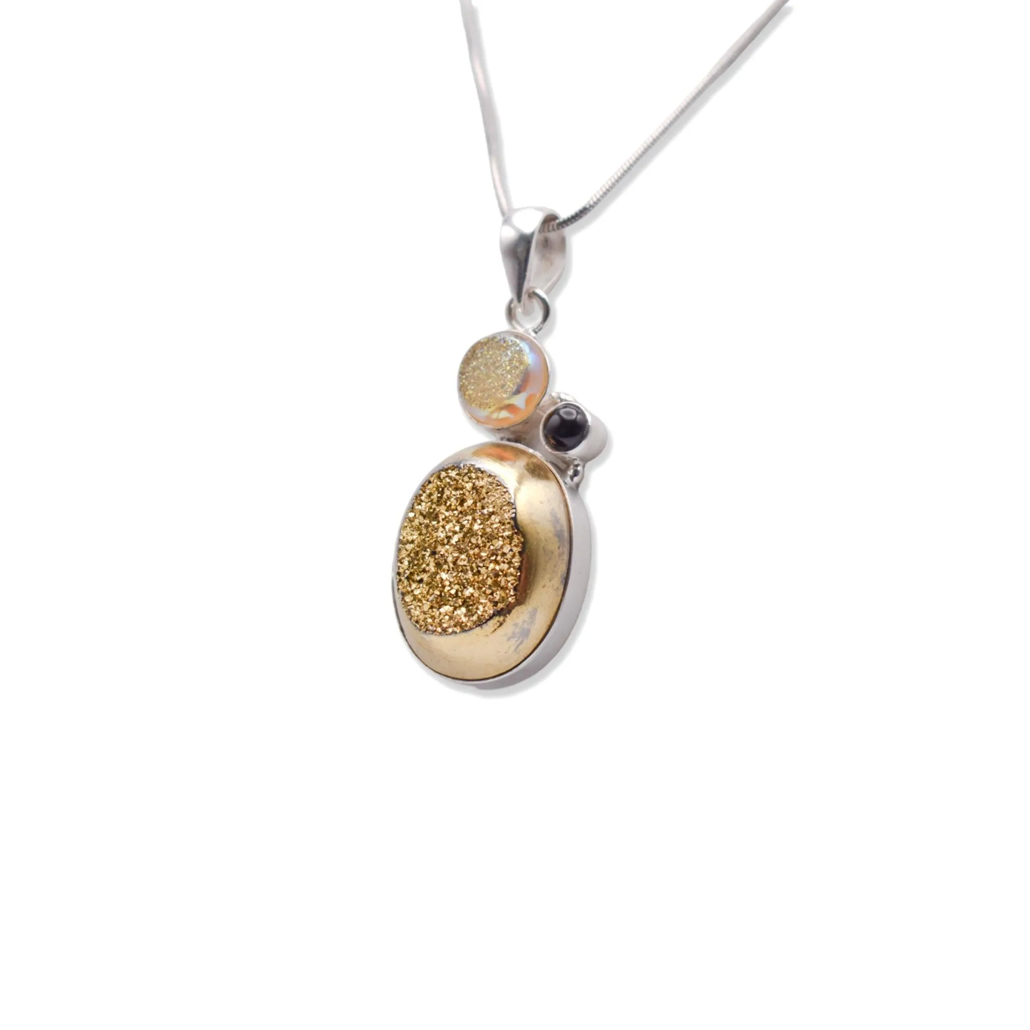 925 Sterling Silver Druzy Pendant With Black Onyx