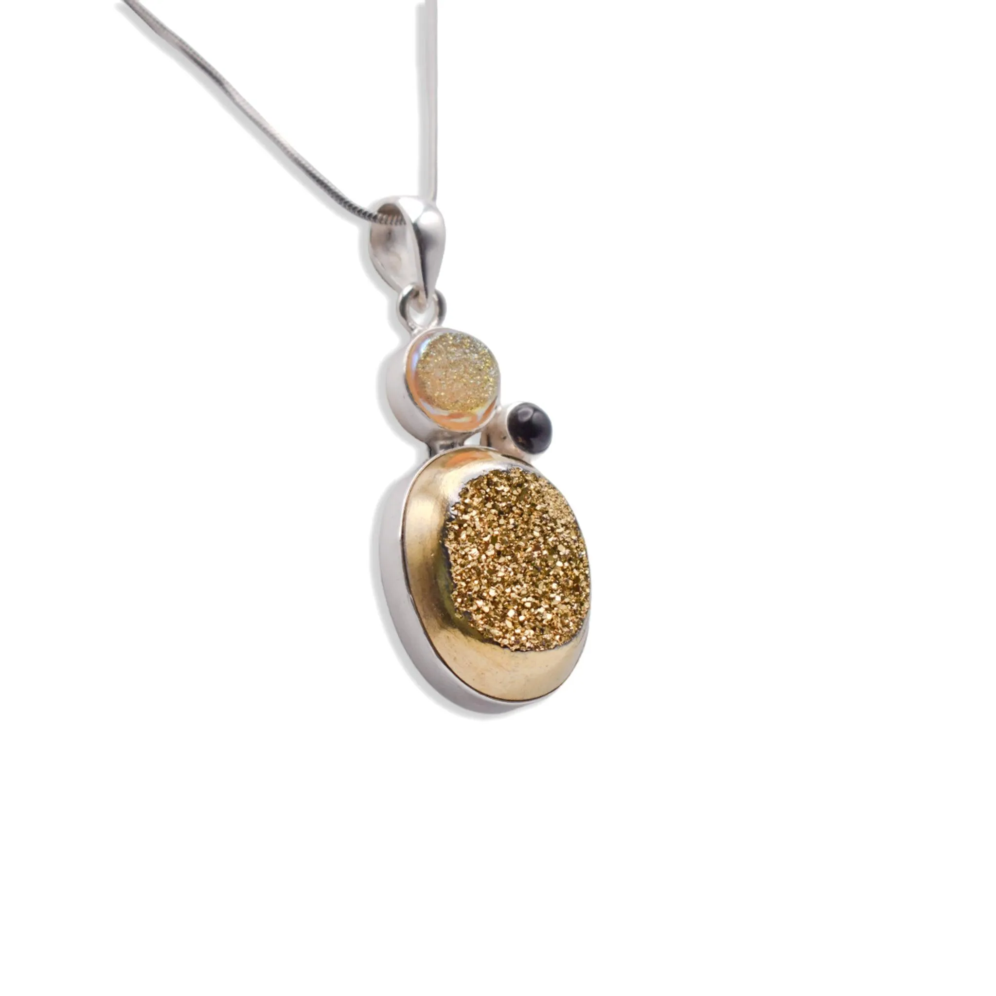 925 Sterling Silver Druzy Pendant With Black Onyx