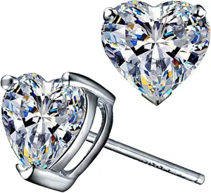 925 Sterling Silver Earrings Heart Shaped Stud Earrings Cute Hypoallergenic Earring Jewelry Gifts for Women