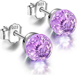 925 Sterling Silver for Sensitive Ears Colourful Sparkling Full Diamond Stud Earrings Gifts for Women Birthday