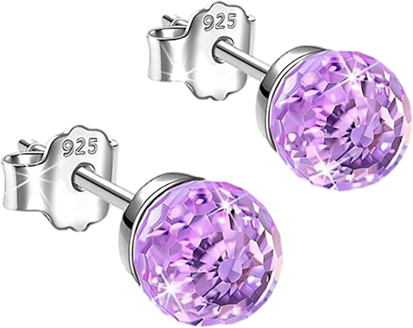 925 Sterling Silver for Sensitive Ears Colourful Sparkling Full Diamond Stud Earrings Gifts for Women Birthday
