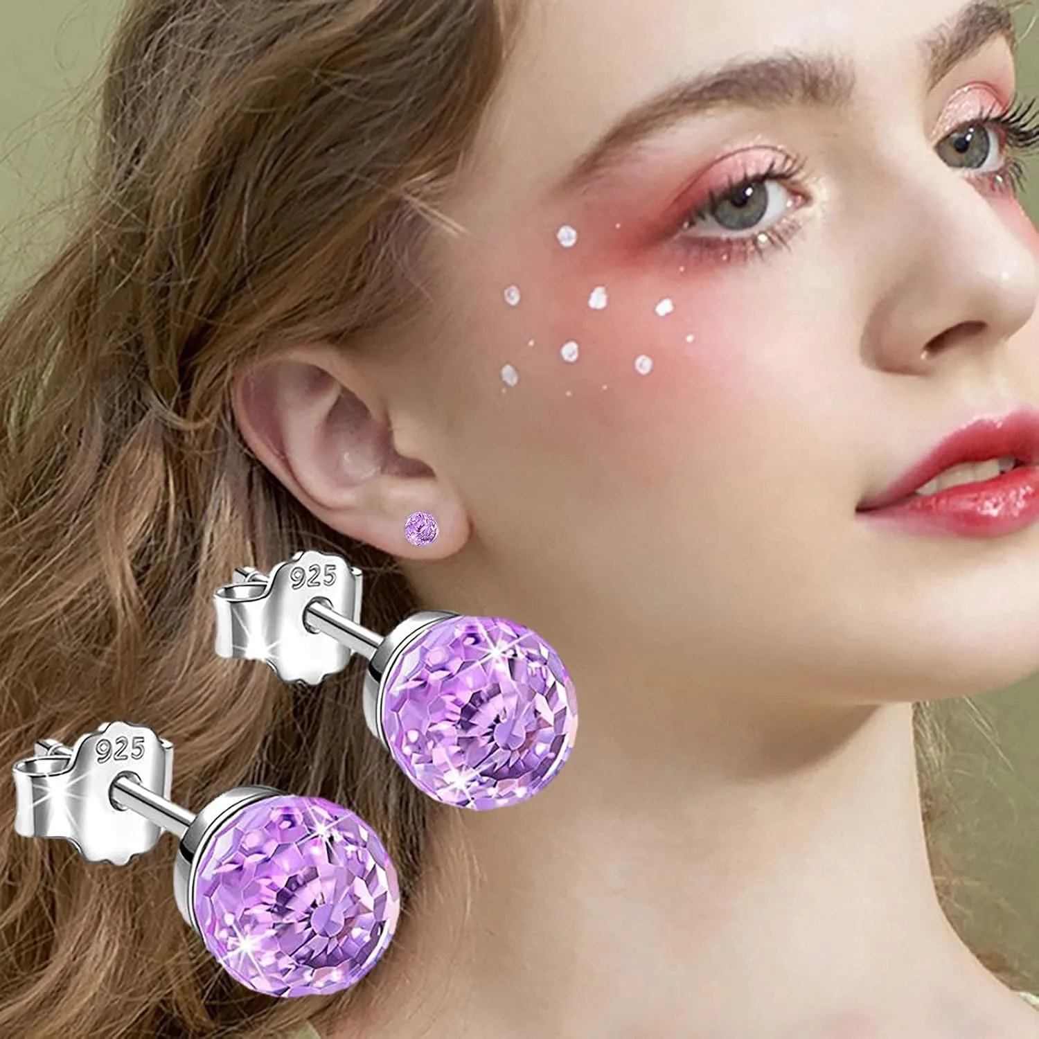 925 Sterling Silver for Sensitive Ears Colourful Sparkling Full Diamond Stud Earrings Gifts for Women Birthday
