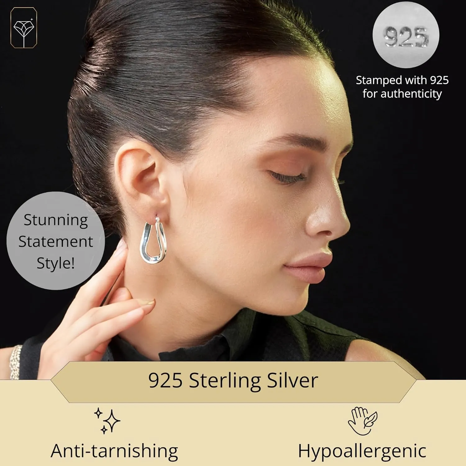 925 Sterling Silver Hypoallergenic Chunky Hoop Earrings for Women | Anti Tarnish Hoops in Various Styles by MAX   STONE