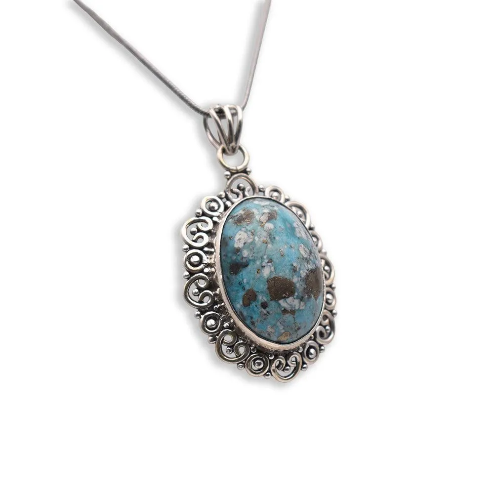 925 Sterling Silver Iranian Turquoise Pendant
