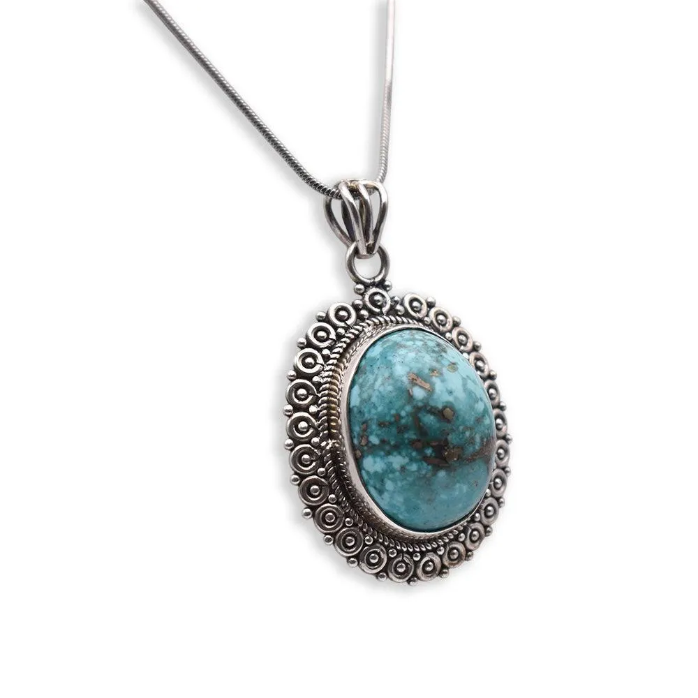 925 Sterling Silver Iranian Turquoise Pendant