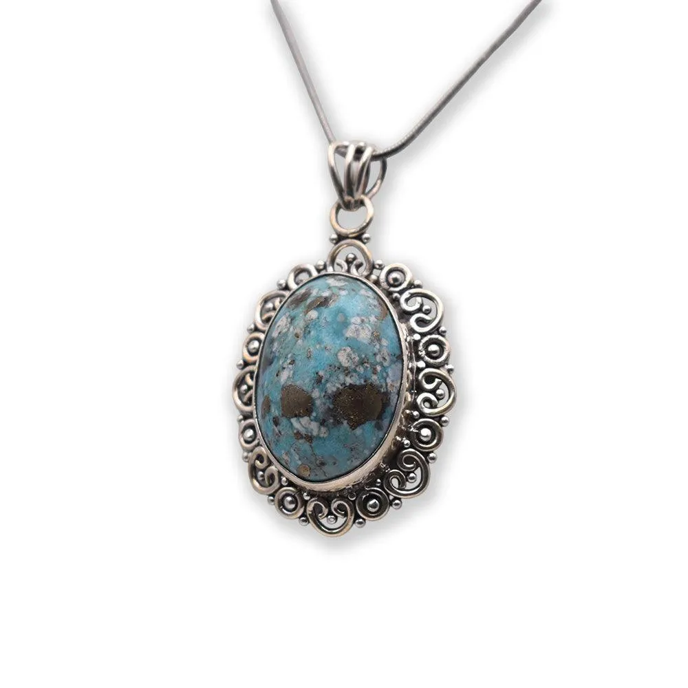 925 Sterling Silver Iranian Turquoise Pendant