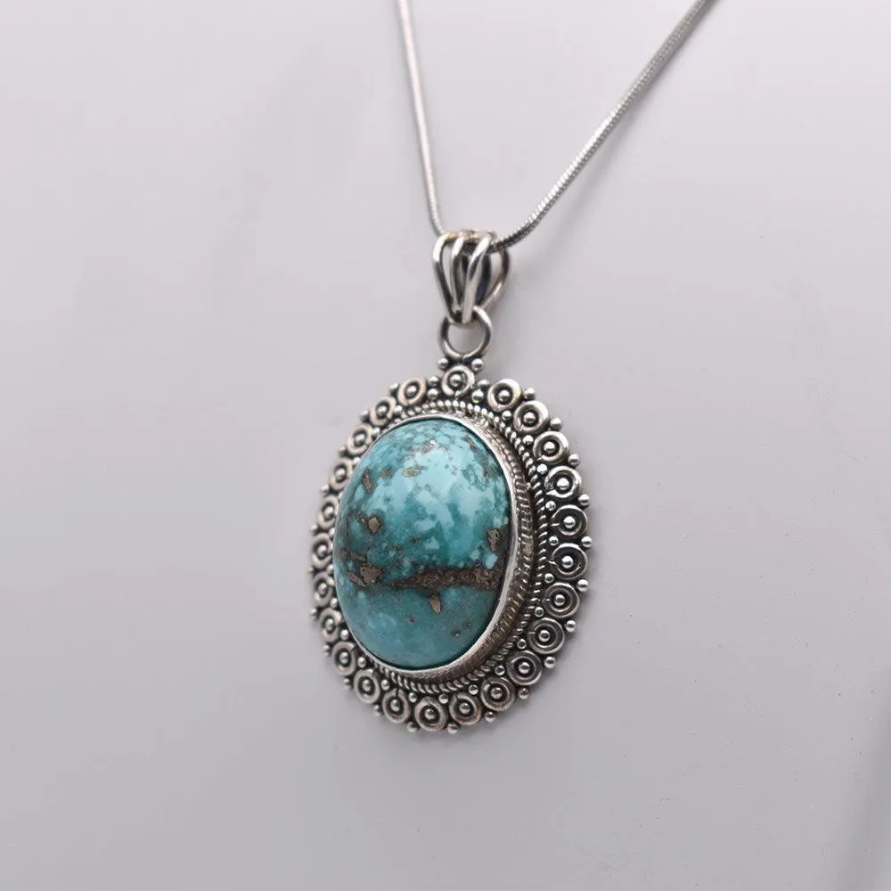 925 Sterling Silver Iranian Turquoise Pendant