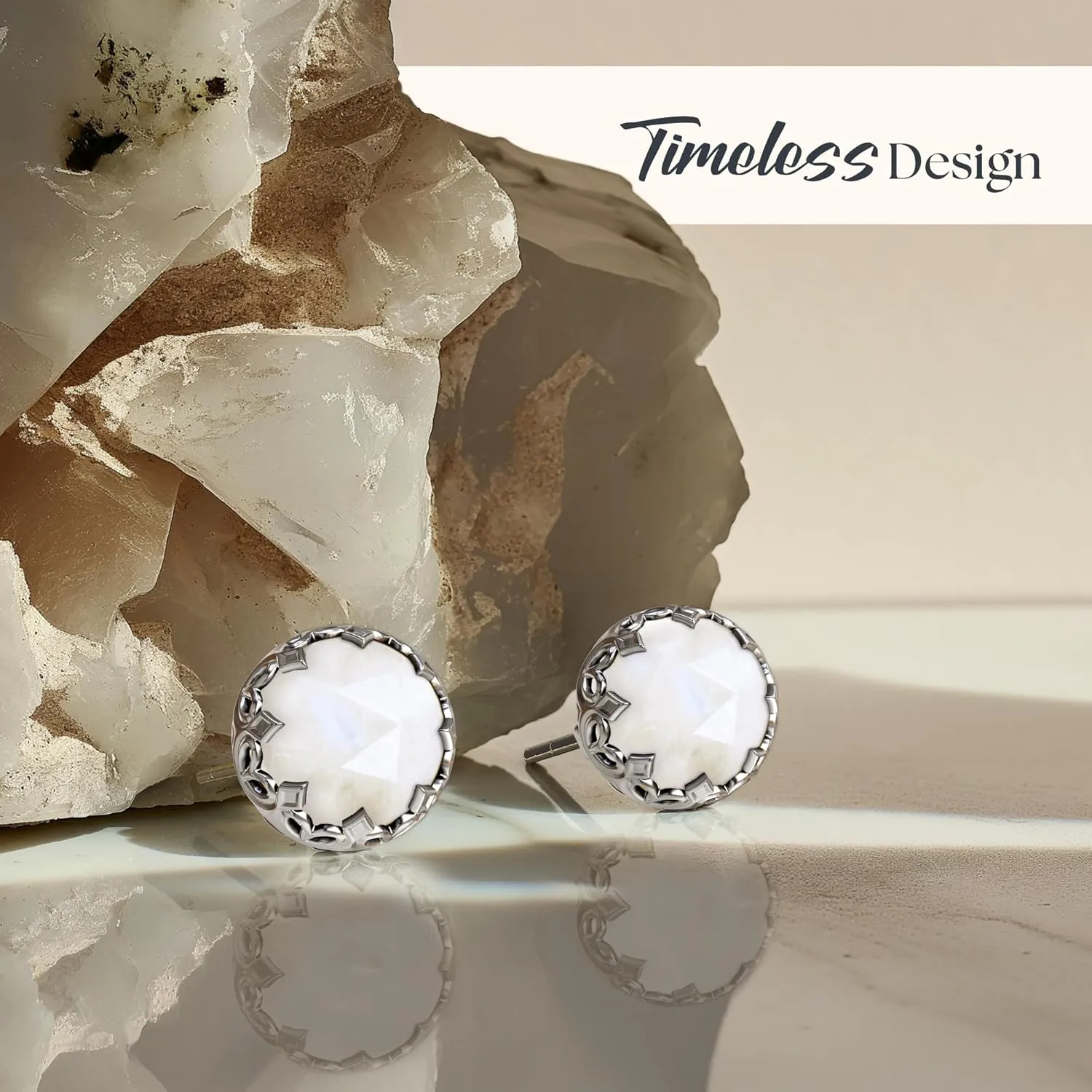 925 Sterling Silver Moonstone Studs Earrings for Women - Sterling Silver Earrings Studs - June Birthstone Earrings - Moonstone Earrings for Women - Minimalist Earrings for Women
