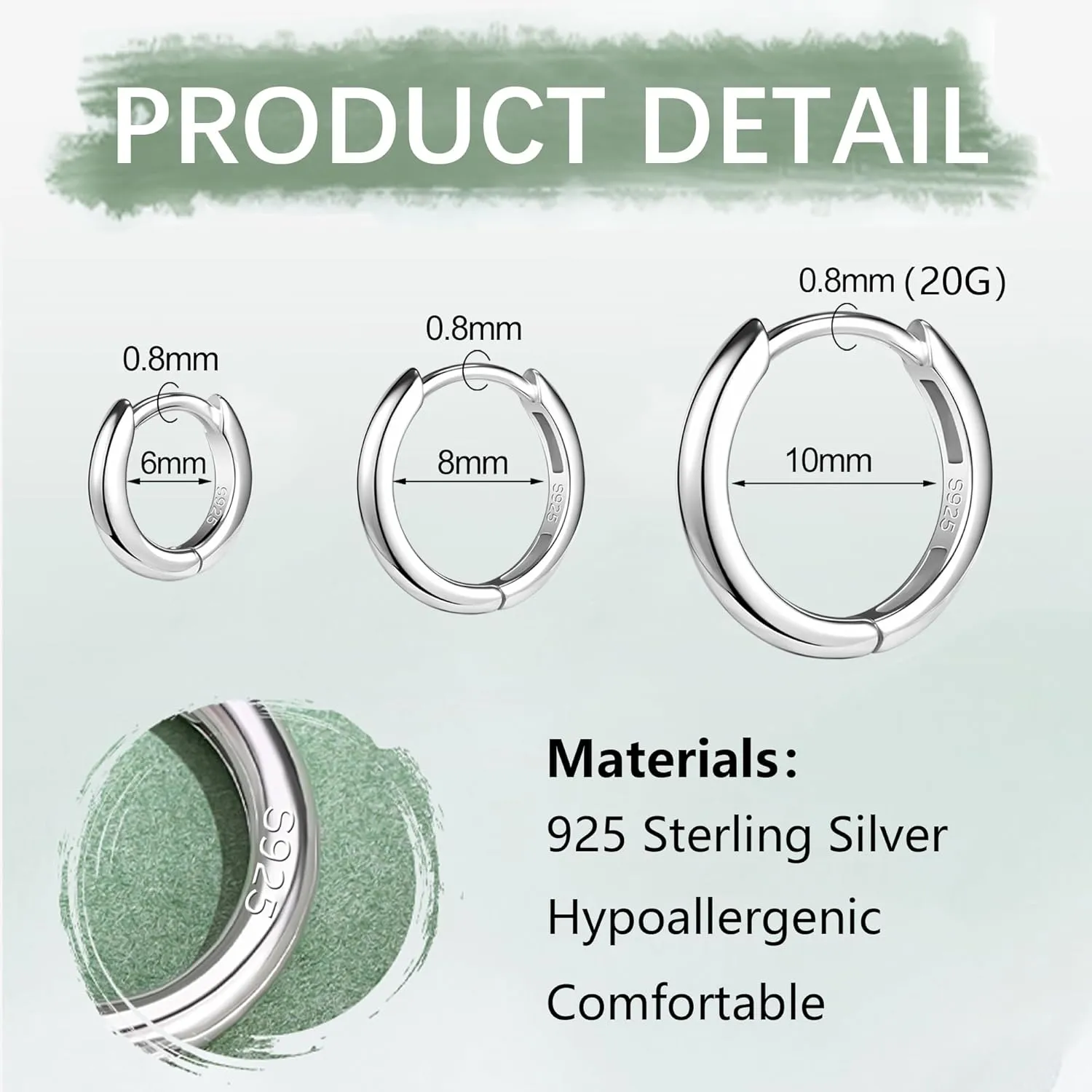 925 Sterling Silver Small Hoop Earrings for Men Nap Earrings Huggie Hoops Cartilage Hoop Earring Tiny Hoop Earrings for Women
