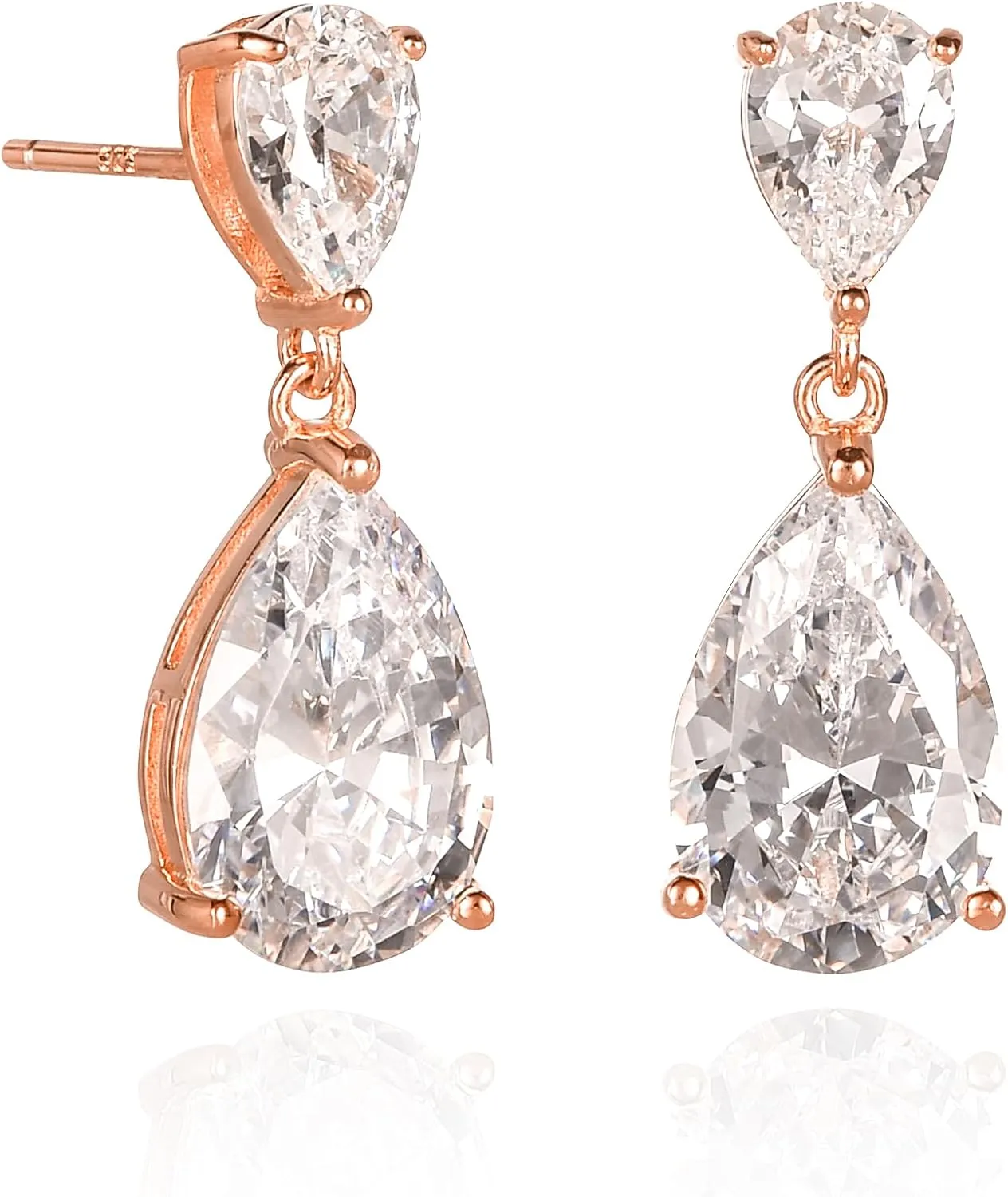 925 Sterling Silver Teardrop Earrings for Women with Colored and White Cubic Zirconia, Sterling Silver Drop Earrings for Women, Elegant Silver, Gold or Rose Gold Dangle Earrings,