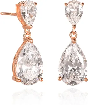 925 Sterling Silver Teardrop Earrings for Women with Colored and White Cubic Zirconia, Sterling Silver Drop Earrings for Women, Elegant Silver, Gold or Rose Gold Dangle Earrings,