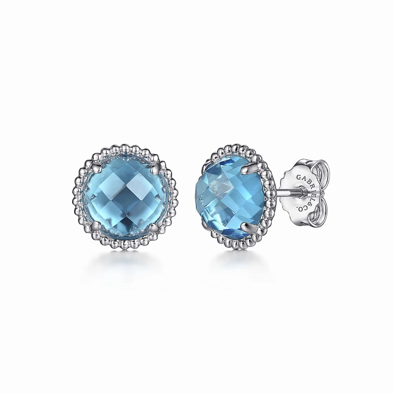 925 Sterling Silver Bujukan Blue Topaz Stud Earrings Dazzling Charm Glistening Look