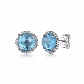 925 Sterling Silver Bujukan Blue Topaz Stud Earrings Dazzling Charm Glistening Look
