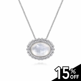 Festive Set Classic Finish 925 Sterling Silver Rock Crystal and White MOP Pendant Necklace