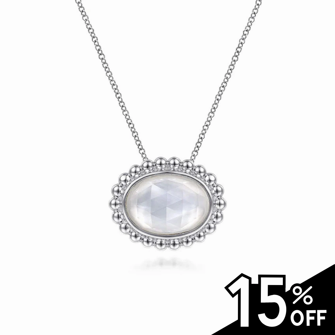 Festive Set Classic Finish 925 Sterling Silver Rock Crystal and White MOP Pendant Necklace