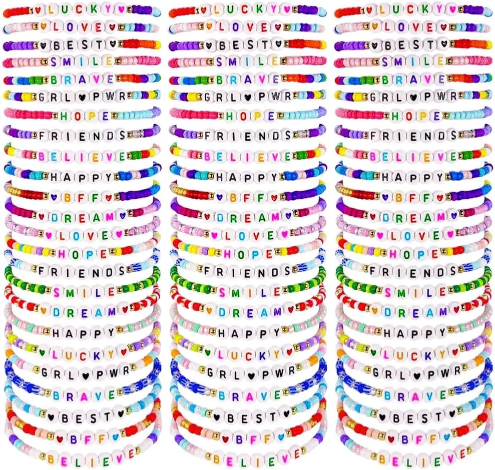 96Pcs Friendship Bracelets Gift for Women Girls, Inspirational Beaded Stretch Bracelets Colorful Bracelets Adjustable Bulk Preppy Blue Bracelets