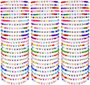 96Pcs Friendship Bracelets Gift for Women Girls, Inspirational Beaded Stretch Bracelets Colorful Bracelets Adjustable Bulk Preppy Blue Bracelets