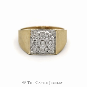 Polished Motion Durable Statement .15CTTW Diamond Cluster Ring with Square Mounting and Brushed Sides in 10KT Yellow Gold