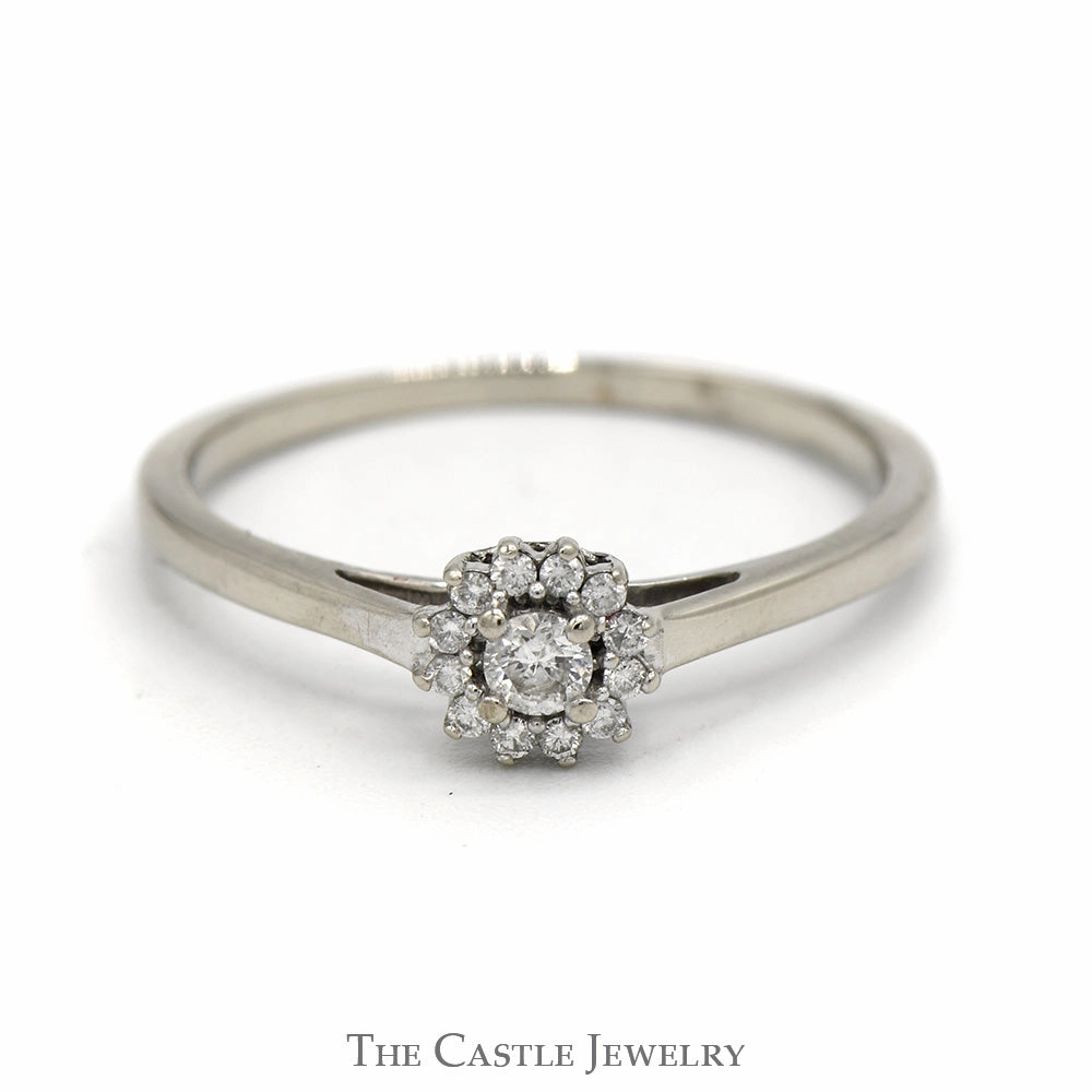 .15cttw Flower Shaped Diamond Cluster Ring in 10k White Gold Ornate Emblem Economical Product