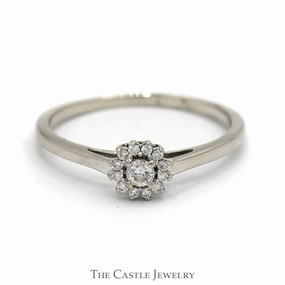 .15cttw Flower Shaped Diamond Cluster Ring in 10k White Gold Ornate Emblem Economical Product