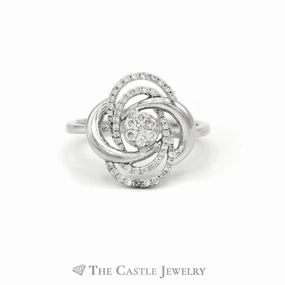 .25CTTW Swirl Design Diamond Cluster Ring in 14KT White Gold Stylish Jewelry Fine Decoration