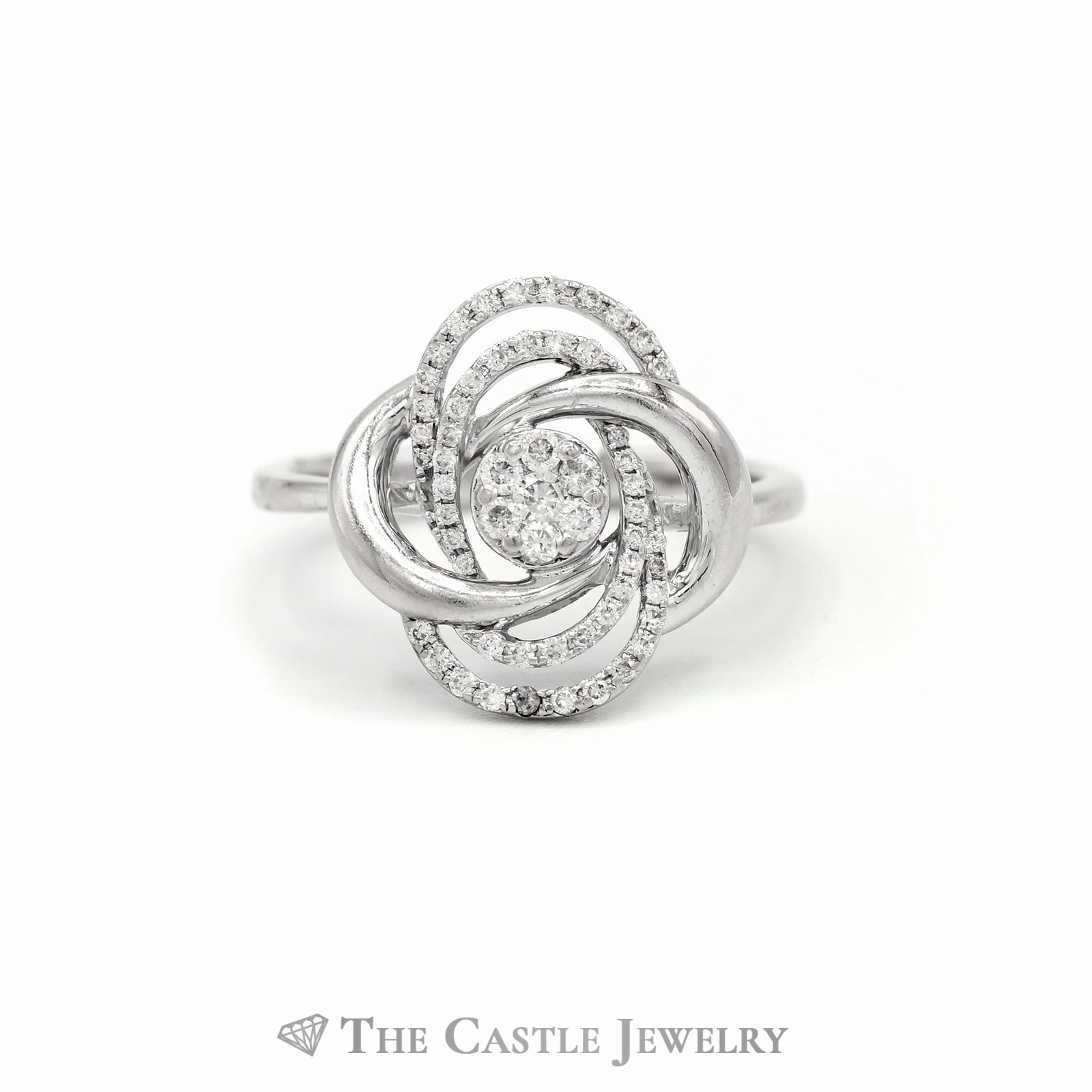 .25CTTW Swirl Design Diamond Cluster Ring in 14KT White Gold Stylish Jewelry Fine Decoration