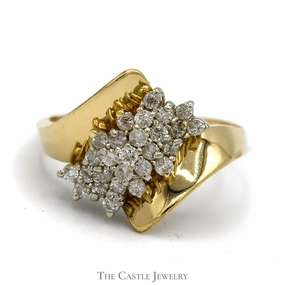 .38cttw Diamond Waterfall Cluster Ring in Bypass Designed 14k Yellow Gold Mounting Clean Sparkle