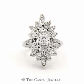 .38cttw Flower Marquise Shaped Diamond Cluster Ring in 14k White Gold Casual accessory