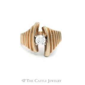 .41ct Round Diamond Solitaire in 14k Yellow Gold Ridged Bypass Mounting Unique Gift